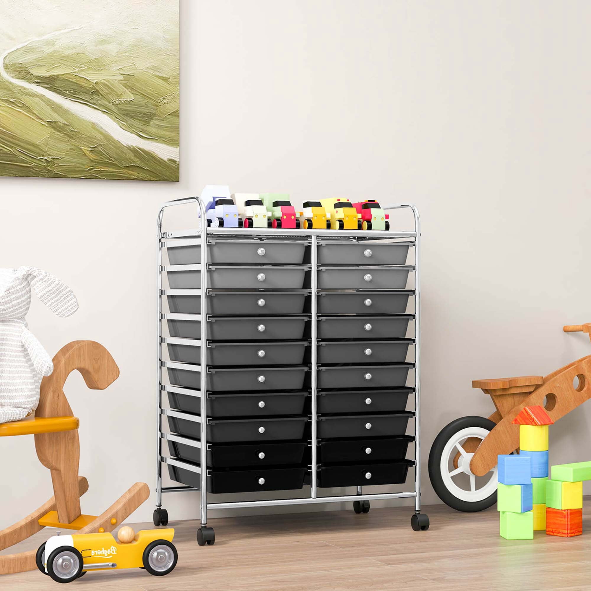Costway 20 Drawers Rolling Storage Cart Art Craft Organizer on Wheels Multipurpose Grey