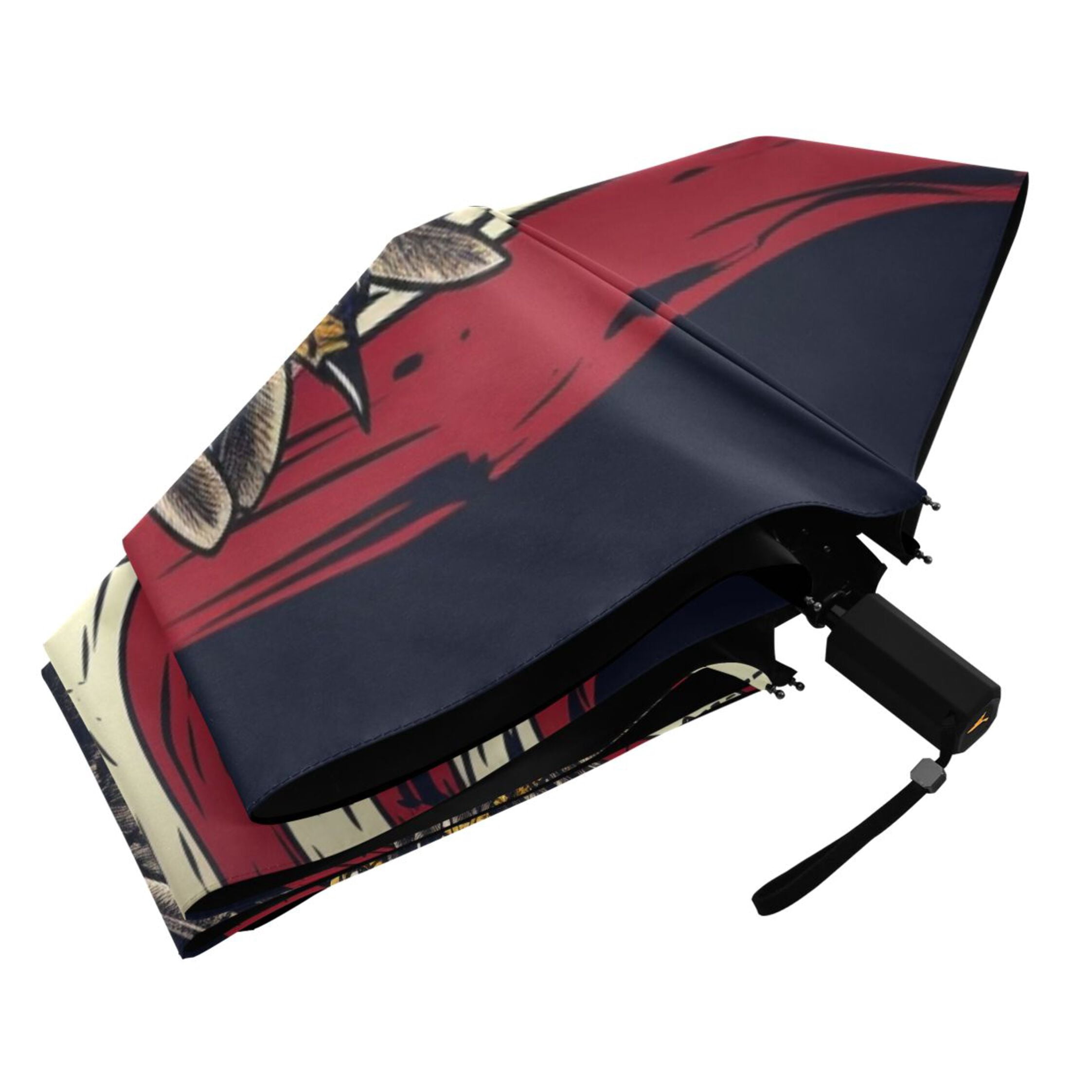 Hand Drawn Eagle and American Flag Compact Sun Umbrella Windproof Travel Umbrellas for Rain Strong Portable UV Protection