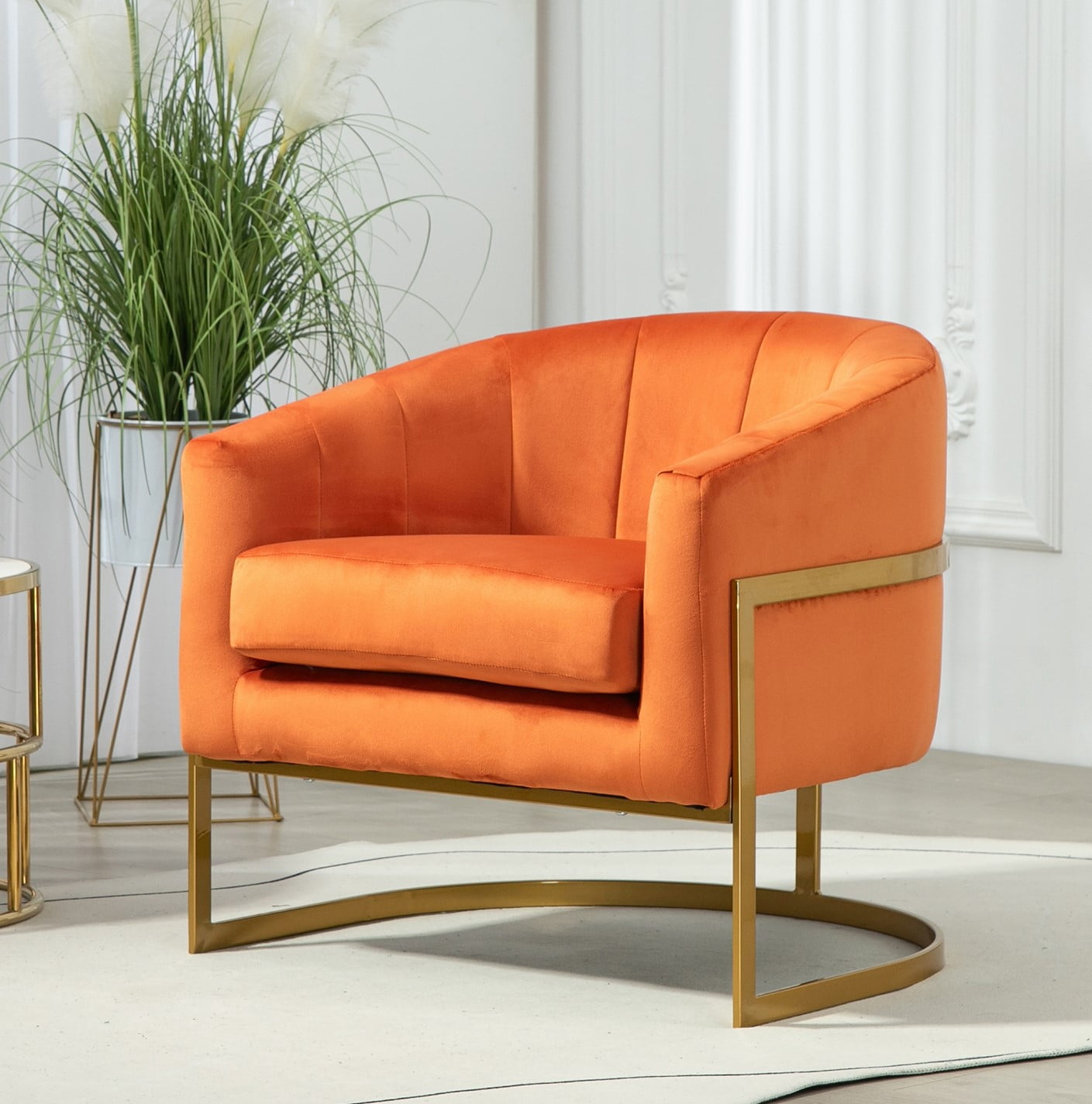 US Pride Furniture Modern Accent Armchair Luxury Gold Frame and Multi-colored Velvet Material Infuse Elegant Flair Red Orange