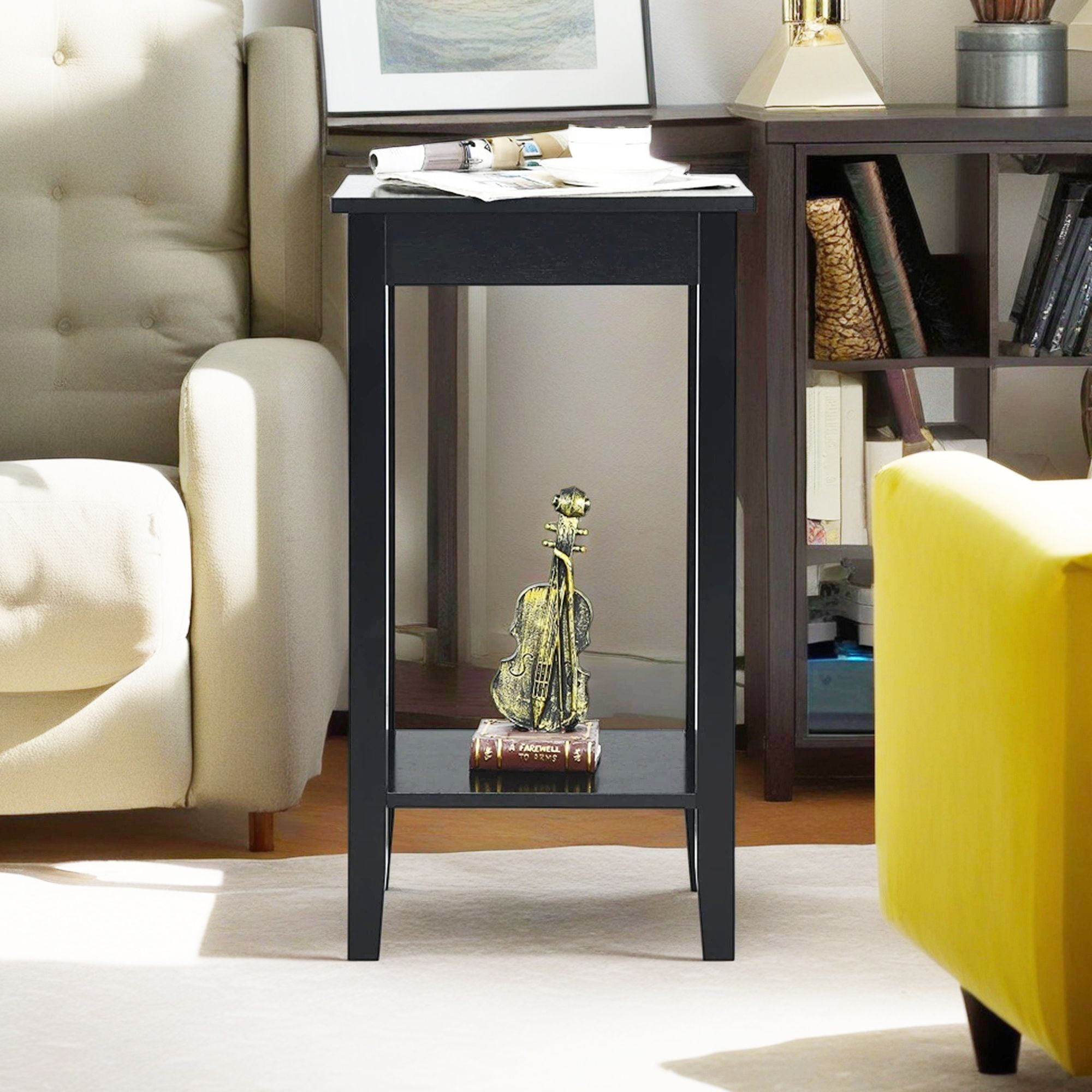 Demi Bonn Set of 2 Versatile 2-Tier End Table with Storage Shelf, Sofa Side Table, Bed Side Table, for Living Room, Bedroom, Black