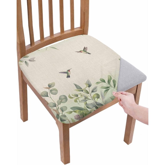 Hummingbird Chair Seat Covers for Dining Room Stretch Chair Seat Covers Set of 2, Sage Green Botanical Leaf Vintage Botanical Chair Seat Protector Cushion Slipcovers for Kitchen Restaurant Office