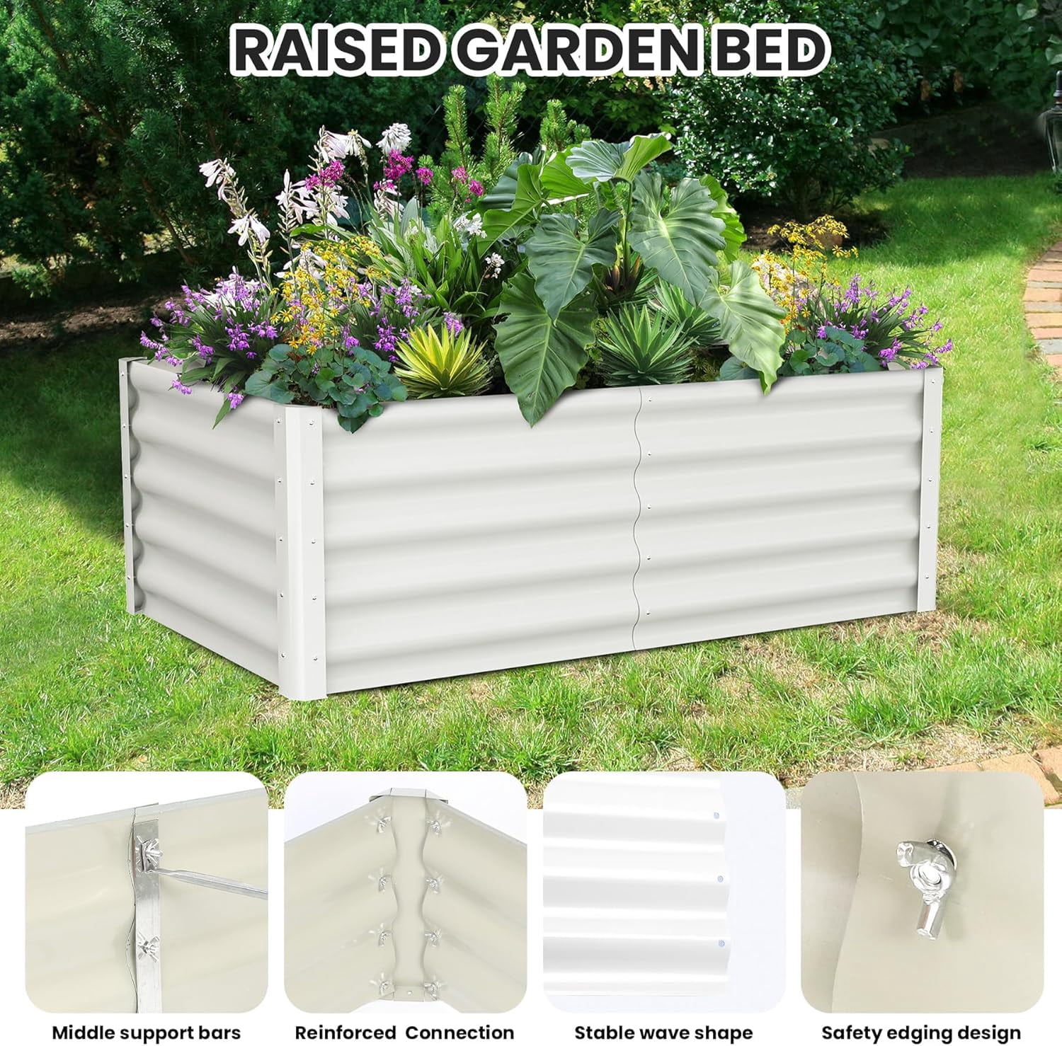 2-Pack Large Raised Garden Bed Kit with Open Base,Outdoor Galvanized Metal Patio Planter Box with Safety Rubber & Gloves for Vegetables Flowers