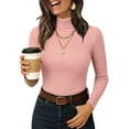 thumbnail image 2 of Women's Turtleneck Base Layer Long Sleeve Ribbed Knit, Slim Fit Thermal Winter Undershirt Pink S, 2 of 6