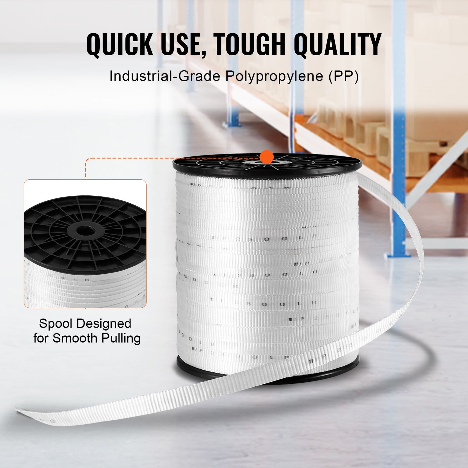 KFFKFF Polyester Pulling Tape, 3/4 inch by 1053 feet Flat Mule Tape, 2500 lbf Strength, Marked Webbing for Cable Pulls, Packing, Gardening, Electrical & Conduit Tasks, White