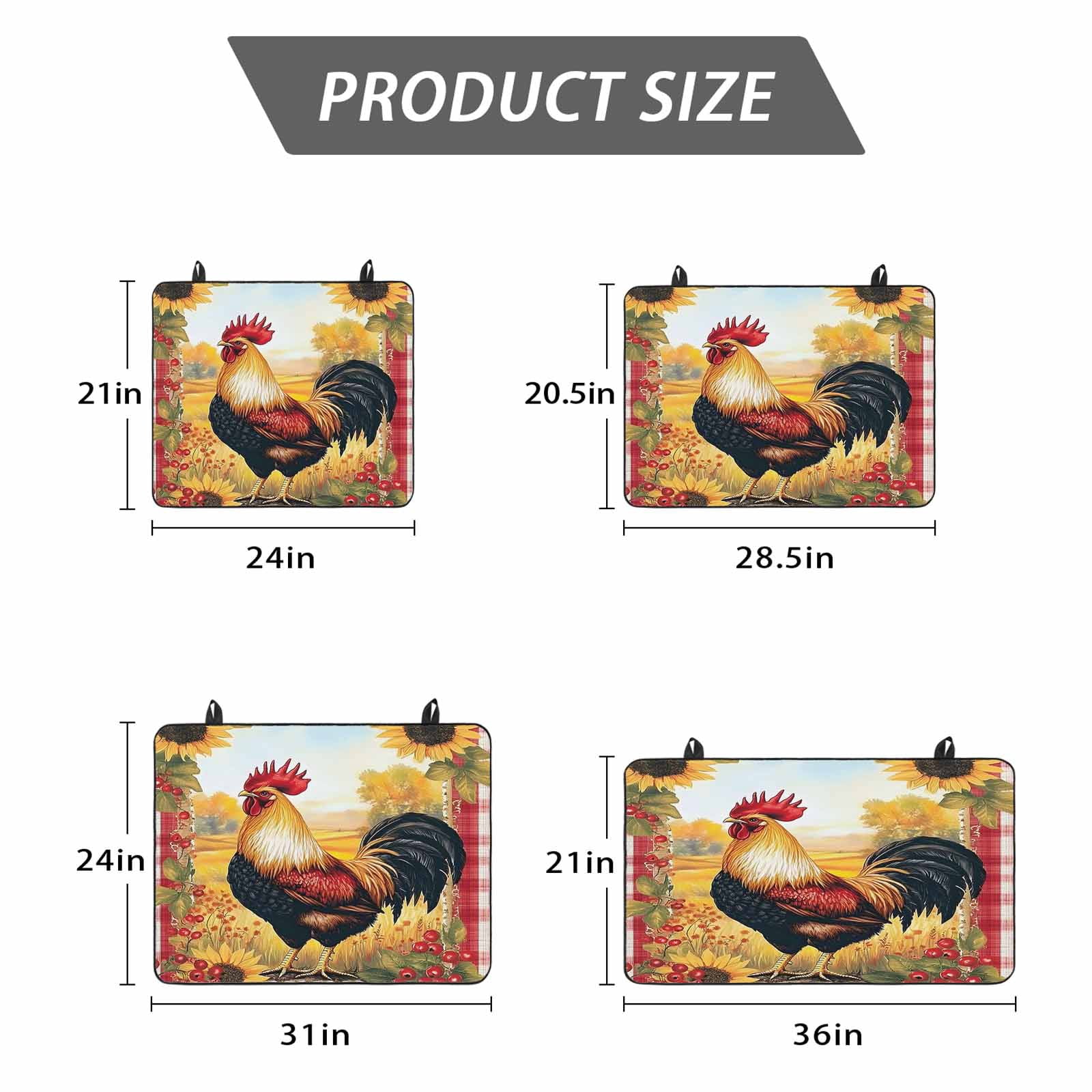 Retro Rooster Stove Top Cover for Electric Stove, Heat-proof & Non Slip Glass Top Stove Cover Protector, Yellow Sunflower Red Plaid Farmhouse Kitchen Flat Cooktop Rubber Mat 24x21 Inches