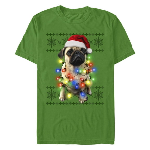 Men's Lost Gods Ugly Christmas Pug Lights Graphic T-Shirt