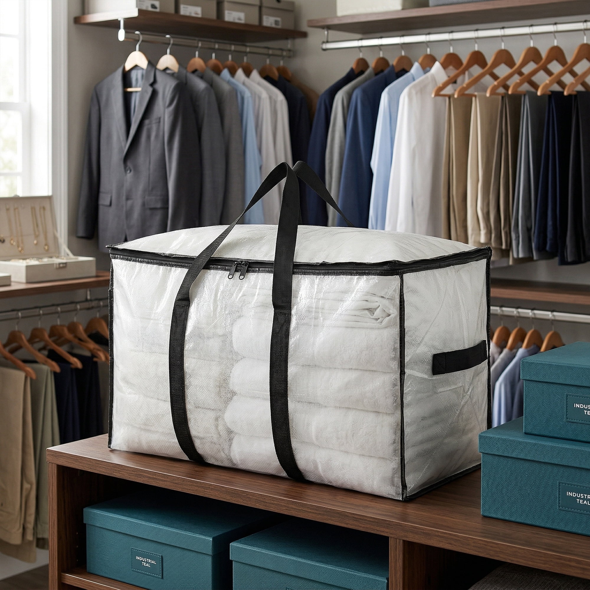 Unique Bargains Storage Bags for and Closet with Handle Clear 27.56"x13.78"x16.54"