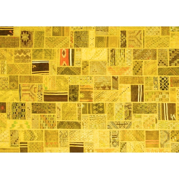 Ahgly Company Machine Washable Indoor Rectangle Patchwork Yellow Transitional Area Rugs, 5' x 7'