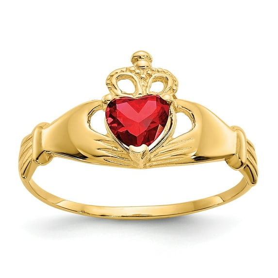 14K Yellow Gold Ring Band Themed (01) January Cubic Zirconia CZ Red, Size 6