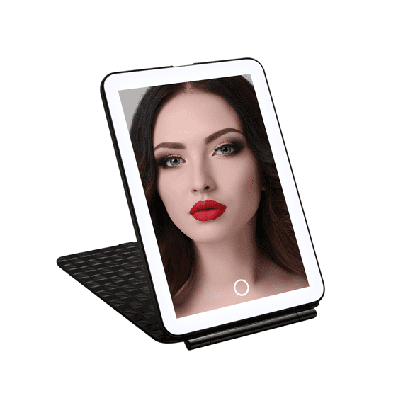 Impressions Vanity Fleur Touch Pad Mini Tri Tone LED Makeup Mirror, Foldable Mirror (Black)