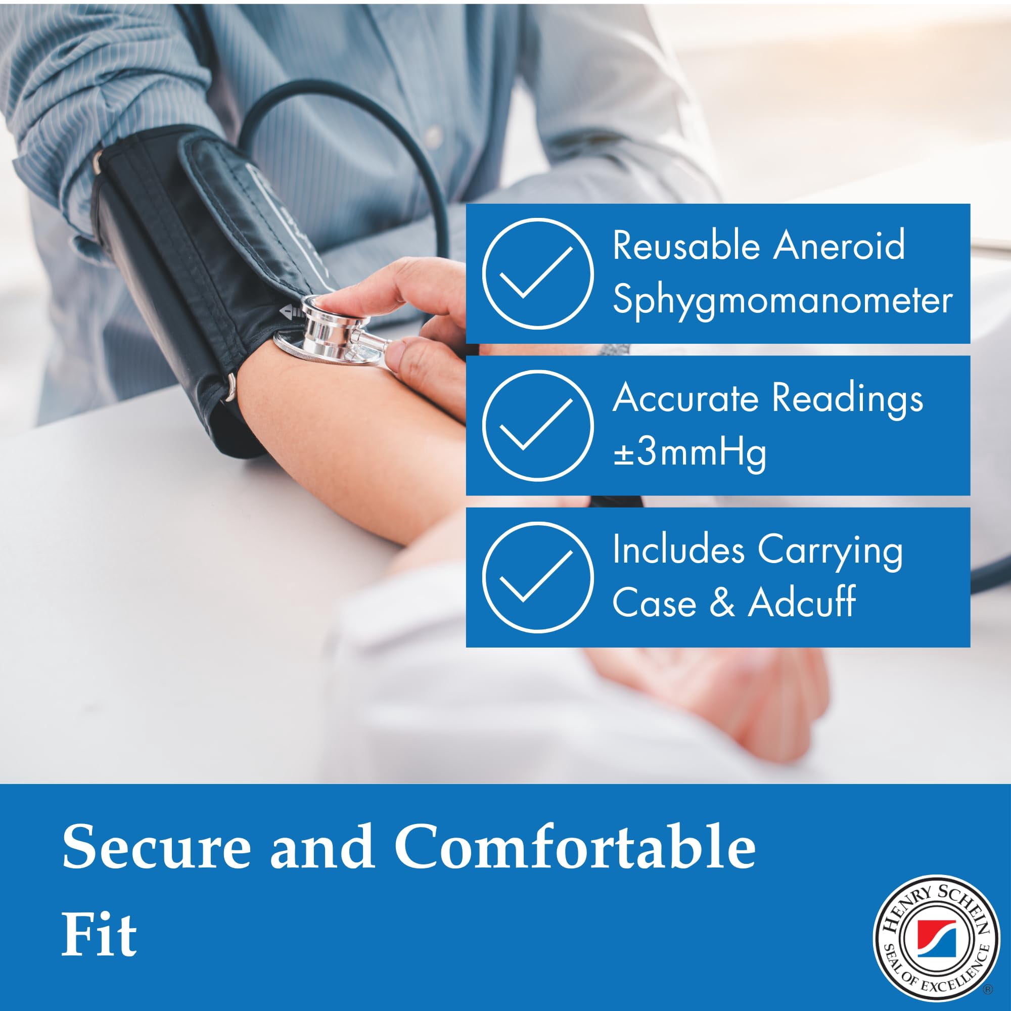 Adult Pro Aneroid Sphygmomanometer – Size 10 (7.5"–10.5") Black Cuff, Manual Blood Pressure Monitor, Reusable, Dial Display, Latex-Free, Includes Leatherette Carrying Case – 1 Count
