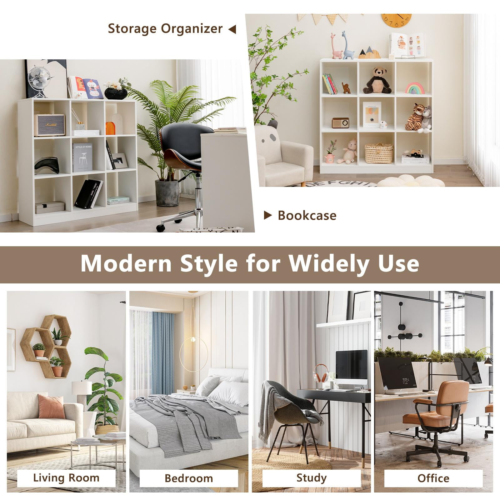 Giantex 9-Cube Bookcase, Freestanding Open Bookshelf w/Anti-Tipping Kit, Wood Floor Display Shelving Organizer