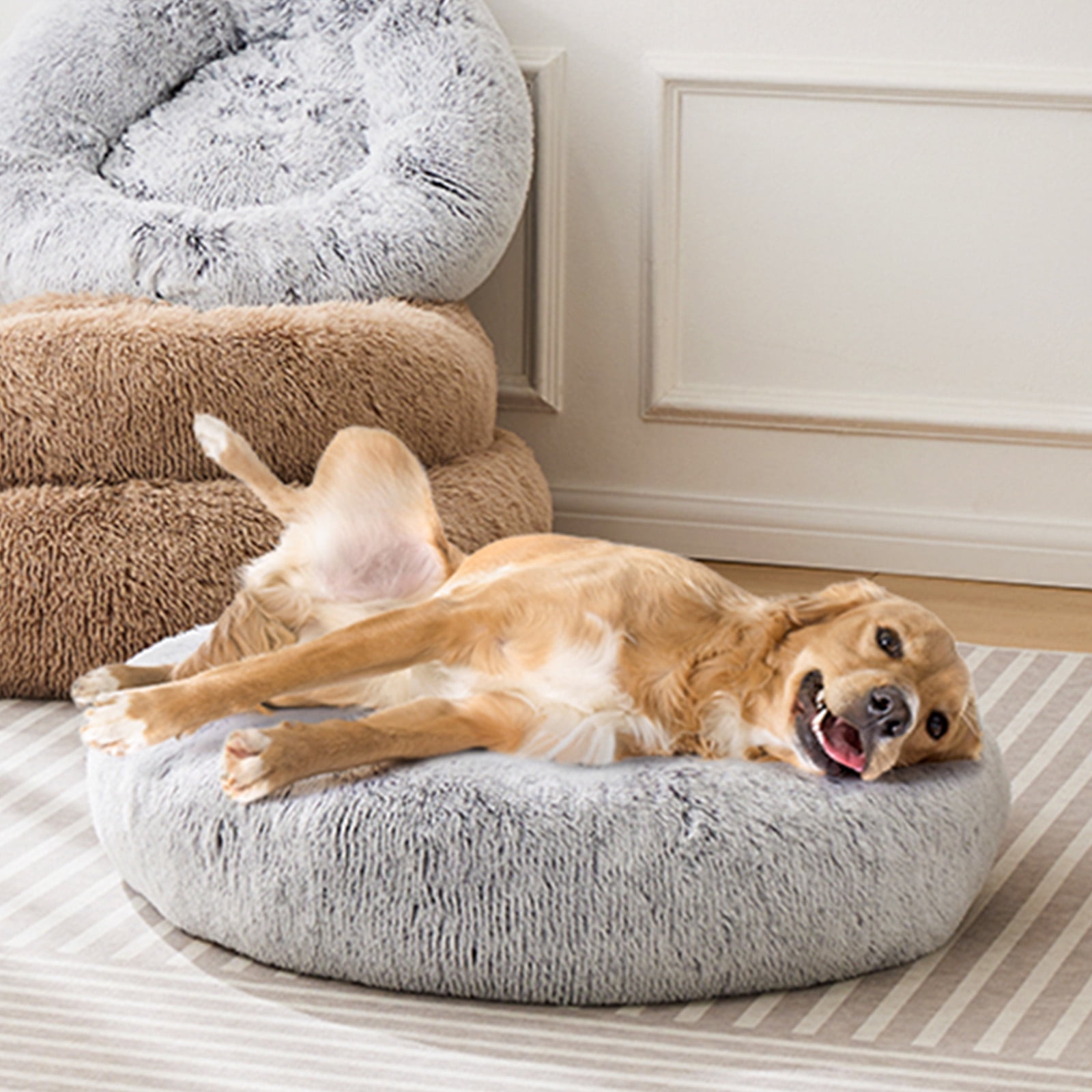 GIANNA Calming 36” Donut Dog Bed for Extra Large Dogs, Soft Warm Cozy Plush Round Fluffy, Machine Washable, Gray
