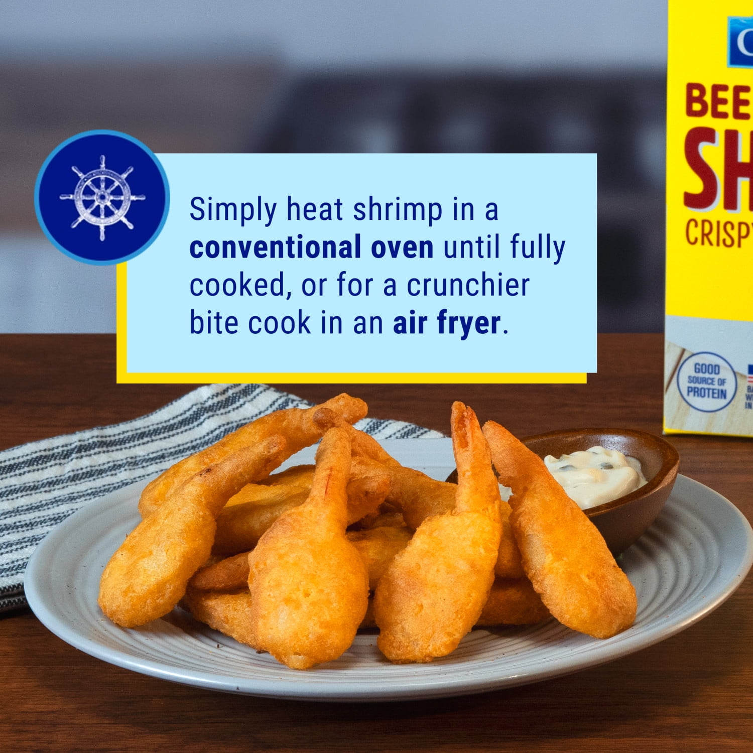 Gorton’s Beer Battered Whole Shrimp, Battered Tail-On Shrimp, Frozen, 9 Ounce Package