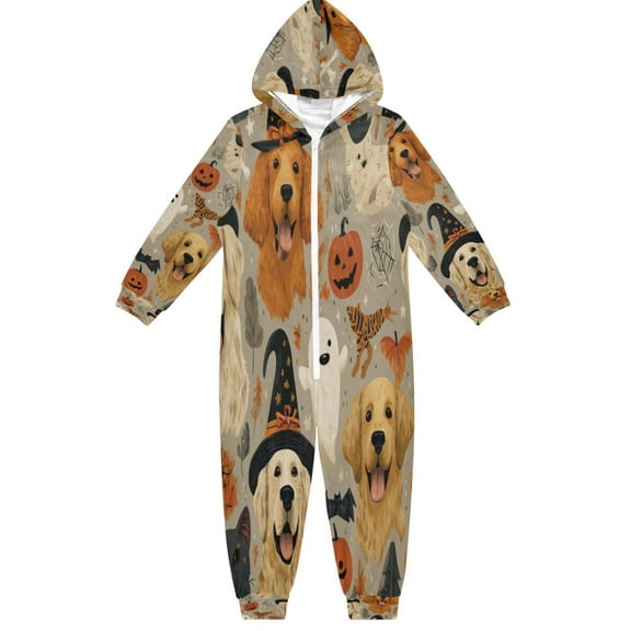 Soft Big Kids Onesie Pajamas Cozy Loose-Fit Jumpsuits for kids with Pockets for Christmas Lounge & Play Halloween Dog Pattern