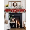 thumbnail image 4 of Red Christmas Fireplace Mantle Scarf, Gnomes Xmas Tree Poinsettia Eucalyptus Mantel Cover Table Runner for Home Living Room Door Window, Indoor Outdoor Holiday Party Decor 17" x 70", 4 of 6