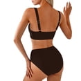 thumbnail image 5 of Women Two Bikini Swimsuit Front Twist Halter High Waist Pleated Trunks Stretchy Quick Dry Banting Suit (XXL, Coffee), 5 of 5