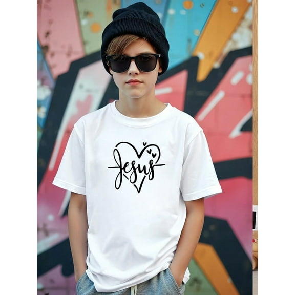 MAWOTEA Love Jesus Letter Print,Breathable Pure Cotton Crewneck Summer T-shirt for Kids,Boys and Girls Short-Sleeve Style,Perfect for Summer,Soft & Durable for Active Play