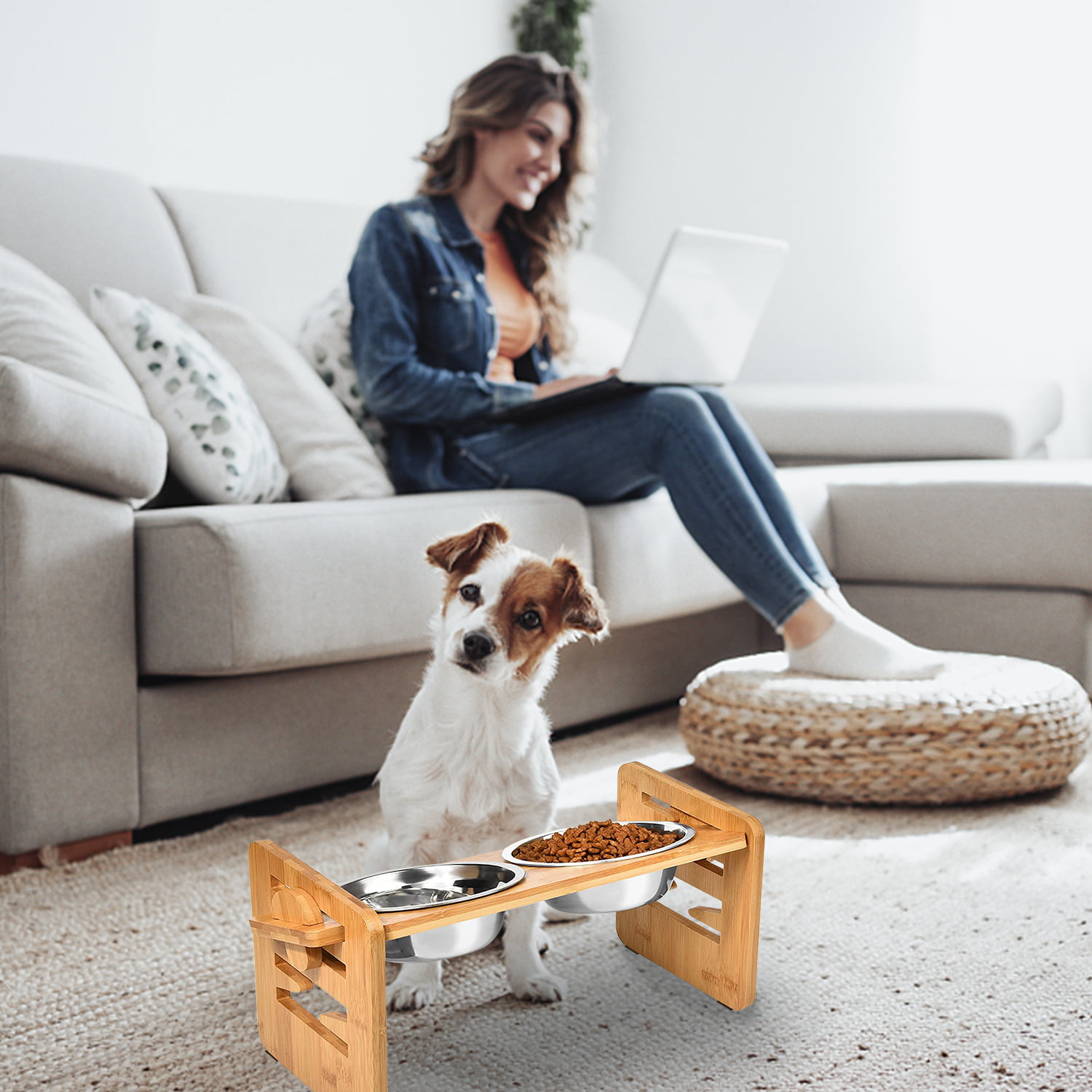 Vantic Dog Bowl Stand, Adjustable Elevated Dog Food Stand For 65-11 Wide  Bowls, Durable Bamboo Raised Dog Bowl Holder For Small