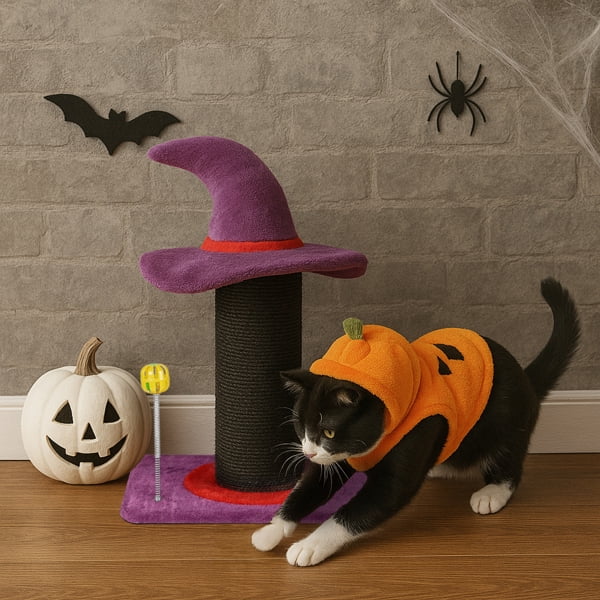 Alvantor Wizard Hat Cat Scratching Post,24 in Sisal Rope Scratch Tower with Spring Ball Toy,Purple