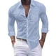 thumbnail image 2 of Blusa y camisa de manga larga con cuello vuelto para hombre, cárdigan de manga larga con solapa y botones, bolsillo, blusa de moda, camisa para hombre, parte superior de poliéster, 2 of 3