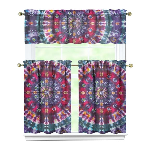 Kitchen Curtains 36 Inch Short - 3 Panel Set, Rod Pocket Window Curtain, Boho Floral Tribal Style, 100% Polyester for Farmhouse, Kitchen, Cafe, Bedroom, Easy Wash