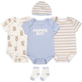 thumbnail image 2 of Baby Essentials Baby Boy 5 Piece Bodysuit Set, Cotton Blend Rompers with Matching Hat and Socks, Baby Outfit Gift, (6 months,Mama's Boy Blue Multi), 2 of 6