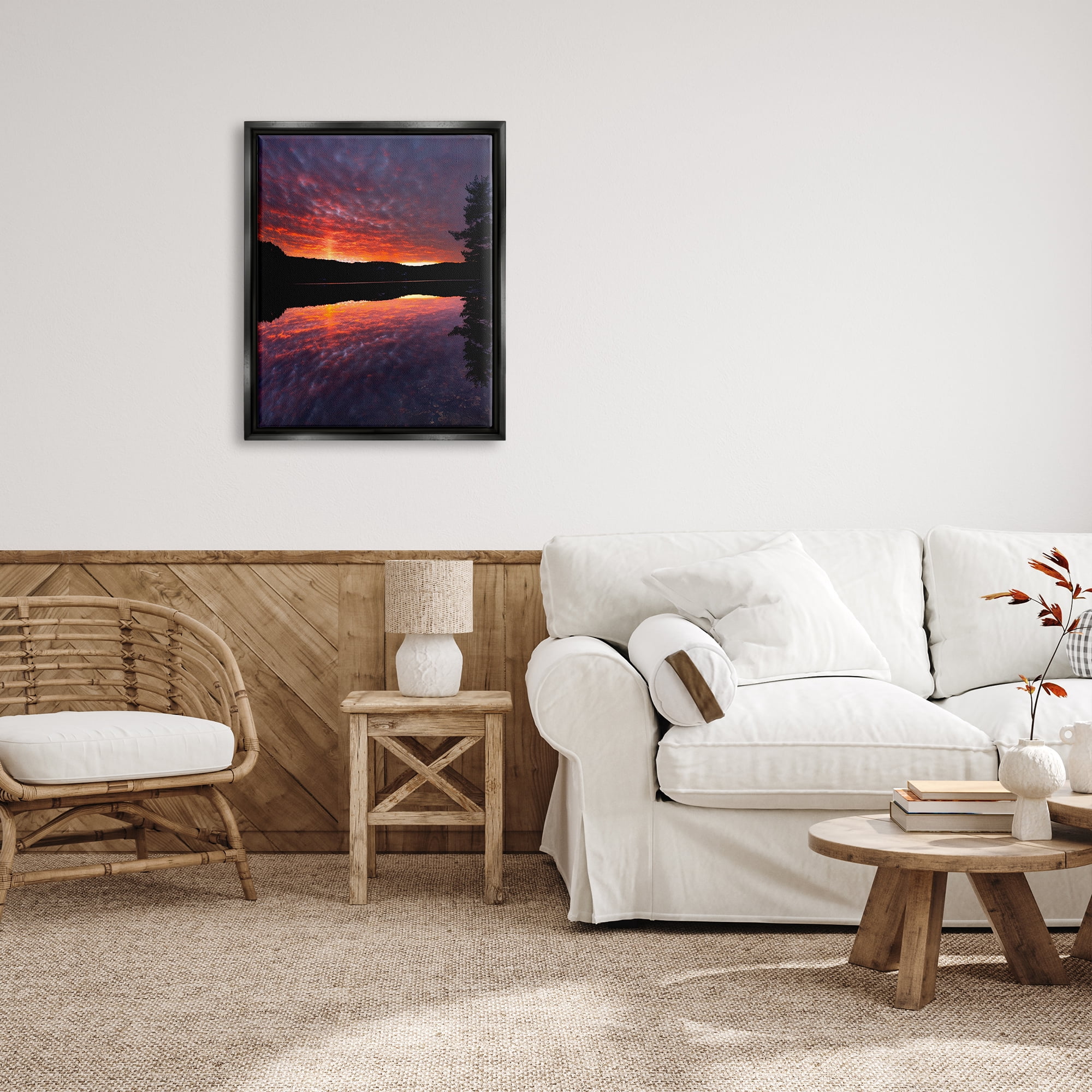 Stupell Industries Lake Sunset Reflection Nature Photography Black Floater Framed Art Print Wall Art, 25 x 31