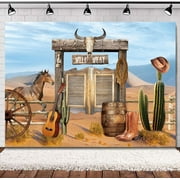 Western Cowboy Backdrop Wild West Desert Horse Rustic Wood Barn Cactus Boots Hat Retro Scenery Vintage Country Nature Decorations Photography Background Banner Photo Booth Studio