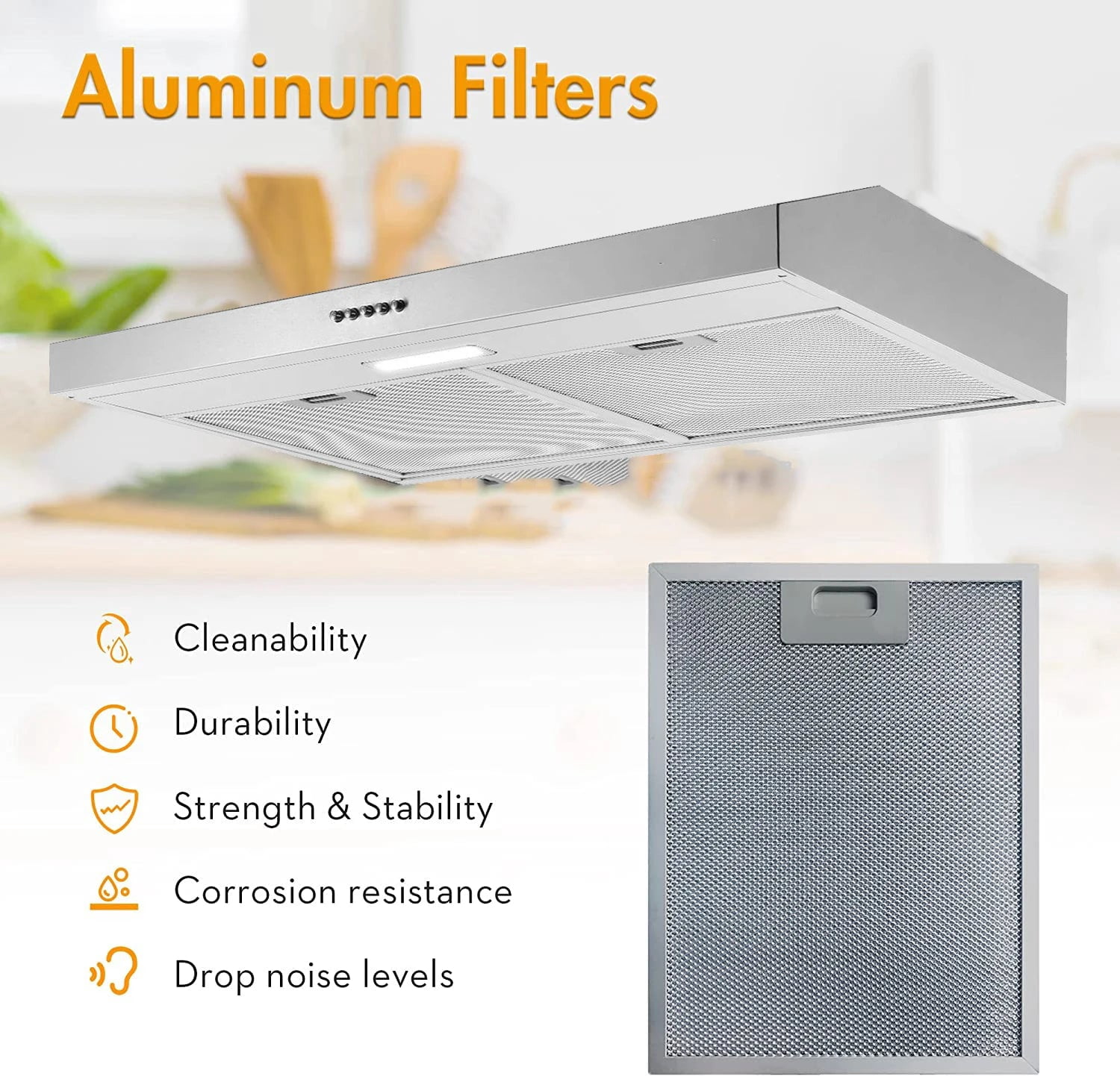 30in Under Cabinet Range Hood 230CFM Stainless Steel Kitchen Stove Vent Ducted/Ductless Convertible, LED Light and Carbon Filter