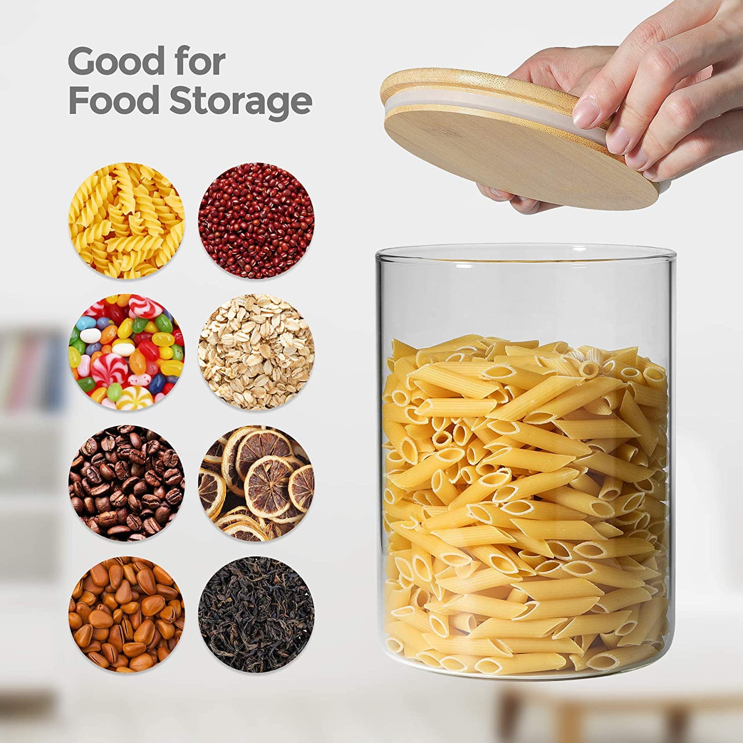Glass Storage Jar Airtight Jar, Reusable Kitchen Containers Food Storage  Containers for Candy Sugar Coffee Beans Snacks Pasta 1350ml 