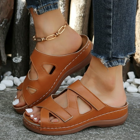 

Fashion Summer Women Slippers Thick Soles Open Toe Breathable And Lightweight Slip On Comfortable Solid Color Roman Style Beach Shoes