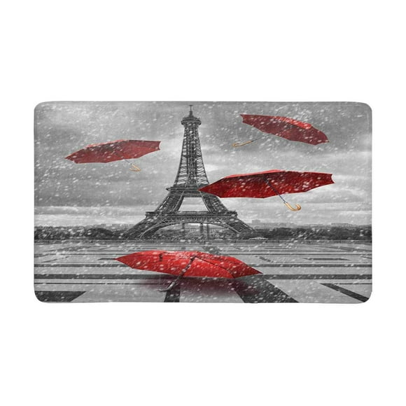 POP Eiffel Tour avec Parapluies Volants Paillasson d'Entrée Extérieure Intérieure Tapis de Sol Chaussures Grattoir Tapis de Porte Antidérapant Décor à la Maison 30x18 Pouces