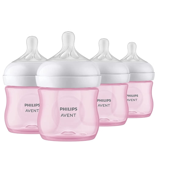 Philips AVENT Natural Baby Bottle with Natural Response Nipple, Pink, 4oz, 4pk, SCY 4oz 4 Pack Pink