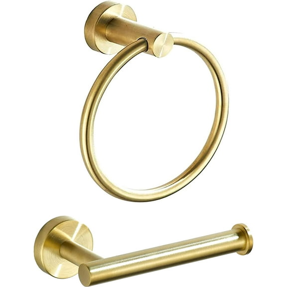 Bathroom Towel Ring Toilet Paper Holder, Gold Hardware Includes Hand Towel Holder Brushed Brass Gold 2 Pieces Wall Mount Stainless Steel Bathroom Accessories