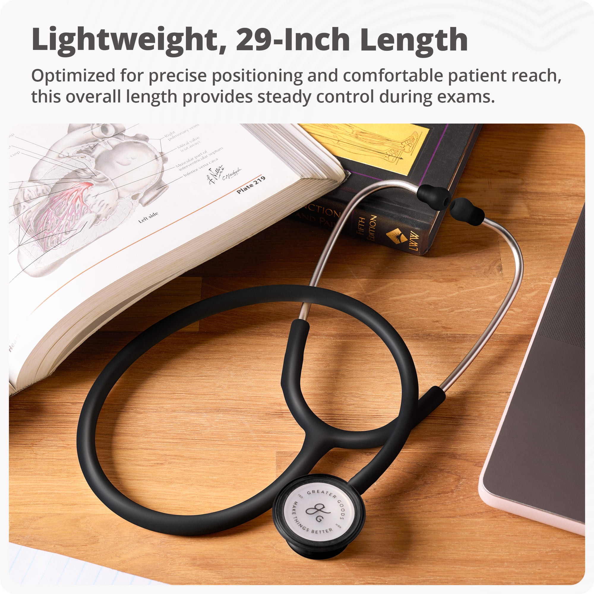 Greater Goods Dual-Head Stethoscope w Adjustable Headset, Free Replacement Ear Tips and Diaphragm