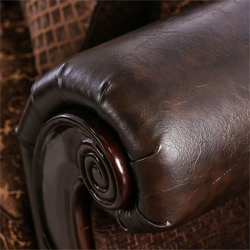 Furniture of America Eduard Traditional Faux Leather Cushioned Sofa in Brown