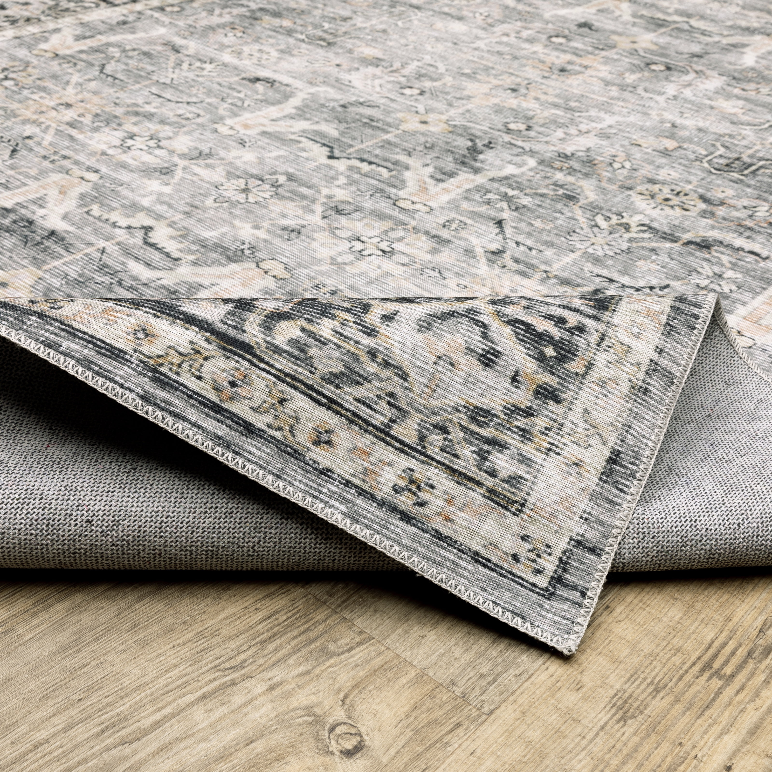 Avalon Home Celeste Washable Bordered Oriental Charcoal/ Grey Indoor Area Rug