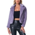 thumbnail image 1 of Chaqueta corta de pelaje sintético suave de manga larga con cuello de muesca para mujer Inspire Chic en gris púrpura, 1 of 6