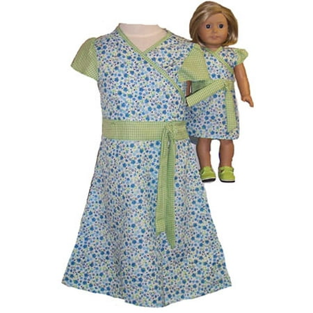 - Matching Girls and Doll Green Blue Dress Size 5