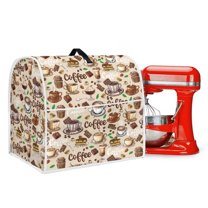 ZIATUBLES Kitchen Mixer Cover Coffee Chocolate Khaki Print Dust Cover for 4.5-5 Quart Stand Mixer with Front Pockets Multi-Functional Mixer Attachments Organizer Accessories