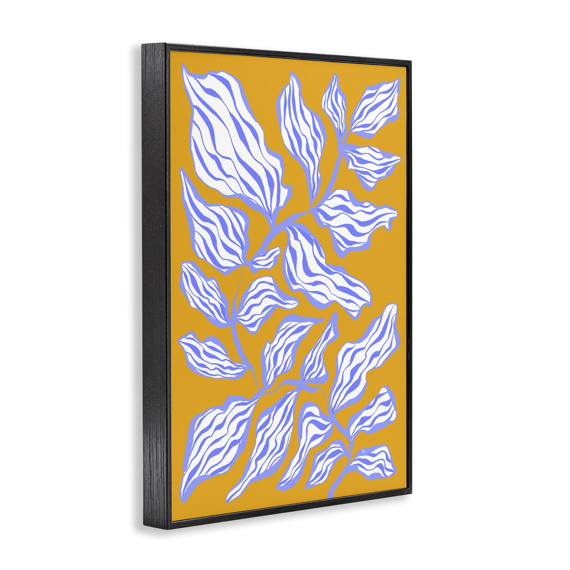 Stupell Industries Leaves on Orange Botanical & Floral Painting Black Framed Art Print Wall Art, 16 x 24