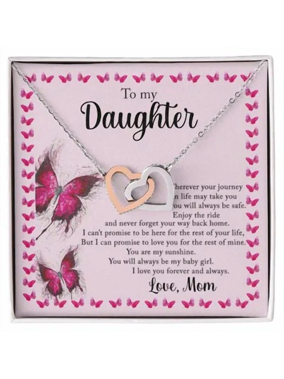 To My Daughter - I Love You Forever And Always - Love Mom, A Loving Keepsake From Mom, Perfect For Birthdays And Memorable Milestones., Multi Interlocking Heart Necklace