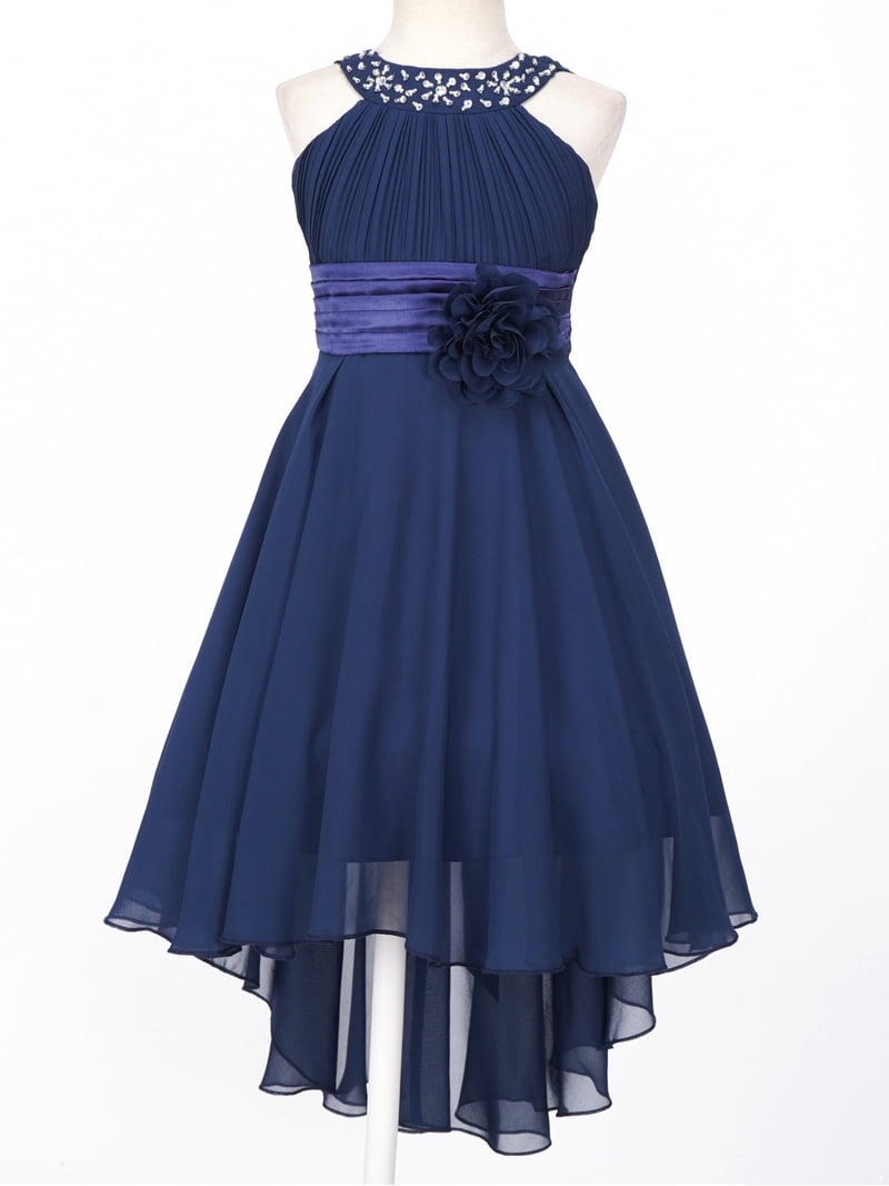 CHICTRY Girls Chiffon Floral Lace Party Dress Sleeveless Wedding Bridesmaid  Dress,Sizes 6-16 Navy Blue-A 8