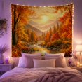 thumbnail image 2 of Autumn Mountain Stream Under Golden Sky, Serene Vintage Style for Nature Lovers, Nature Wall Art, Thanksgiving Hostess Gift, Tapestry Wall Hanging for Bedroom and Living Room, 2 of 7
