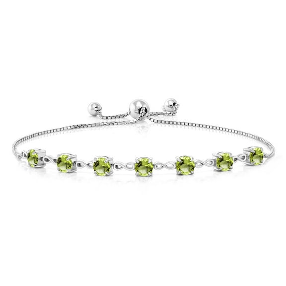 Gem Stone King 925 Sterling Silver Round Green Peridot Tennis Bracelet for Women (3.15 Cttw, Gemstone August Birthstone, Round 4.5MM, Fully Adjustable up to 9 inch)