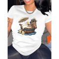 thumbnail image 1 of Camiseta De Verano Para Mujer, Cuello Redondo, Para Mochilero, Vacaciones En La CalleCartoon Capybara Print Comfy T-Shirt, Round Neck Short Sleeve Sports Tee, Women's ActivewearFather's Day, Mother', 1 of 5