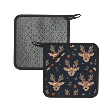

2pcs Silicone Anti-Hot Hot Pads Oven Mitts Heat Resistant Pot Holders With Pockets Non Slip Oven Glove Potholder For Kitchen Cooking Bbq Baking 7.1in Christmas Pattern Reindeer Winter
