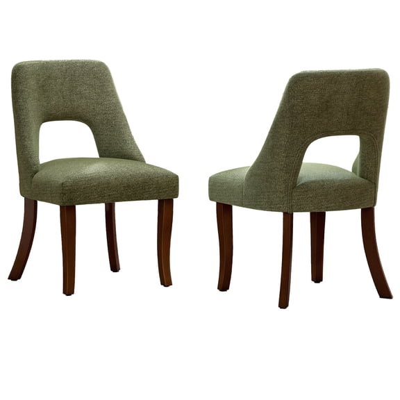 Imountek Chenille Dining Chairs Set of 2, Upholstered Side Chairs with Curved Solid Rubberwood Legs for Dining Room Kitchen, Green