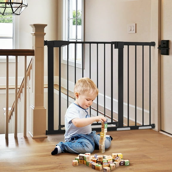 29.5"-43.3" Caveen Extra Wide Safety Baby Gate for Stairs Doorways, Top of Stairs, Black